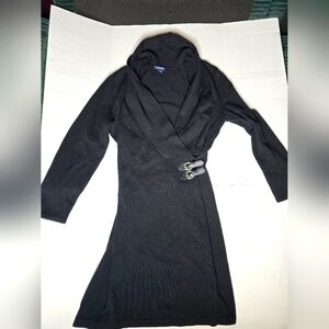 Chaps Black Wrap Dress with Buckle Detail